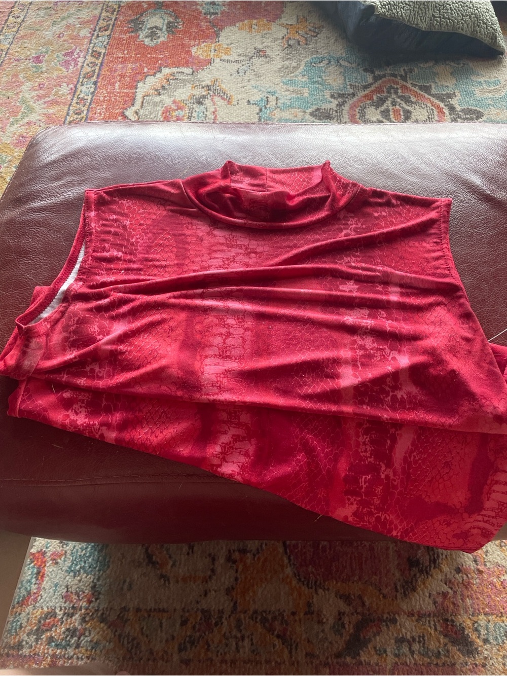 Western Connection Red Mock Neck SnakeskinWomen's Top, Size L/XL